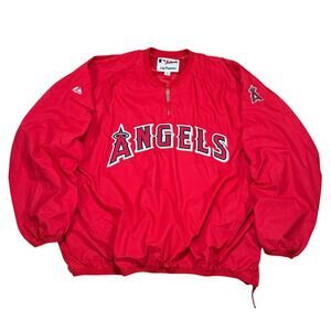 Majestic MLB Los Angeles Angels Pullover Windbreaker Jacket Red XXL Authentic